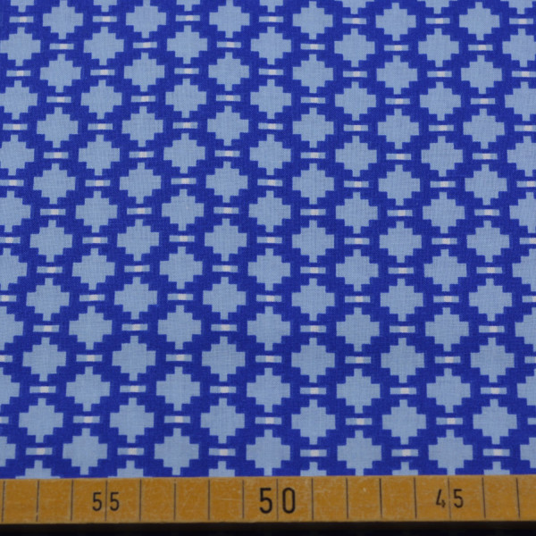Baumwollstoff Royalblau mit weißem geometrischem Muster – 100% Baumwolle