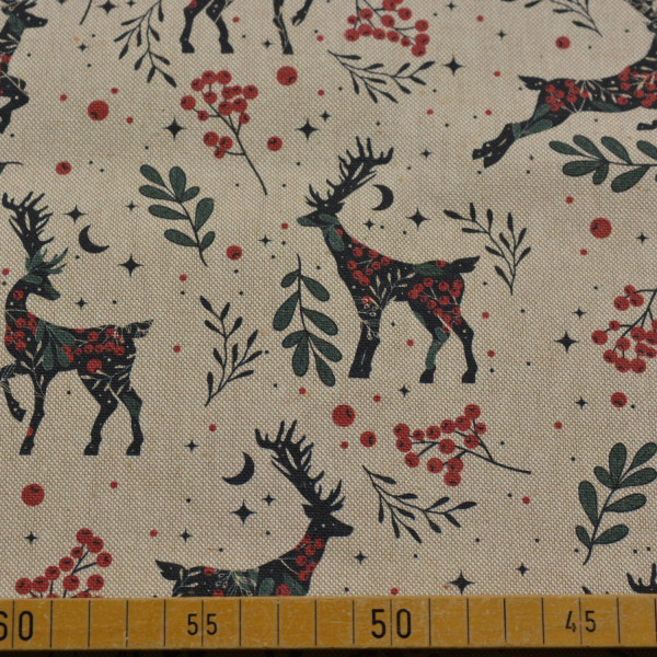 Dekostoff mit Hirschmotiv aus Baumwoll-Polyester-Mischung – ca. 190 g/m², 145 cm breit, ideal für Kissen, Taschen, Vorhänge und dekorative Nähprojekte