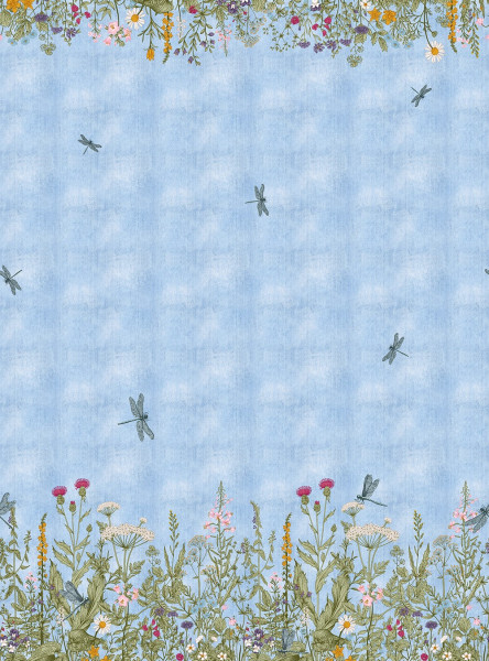 Glünz GmbH, Baumwoll Jersey, Raila B2063, bordüre, blume, flower, libelle, dragonfly, frühling, spring
