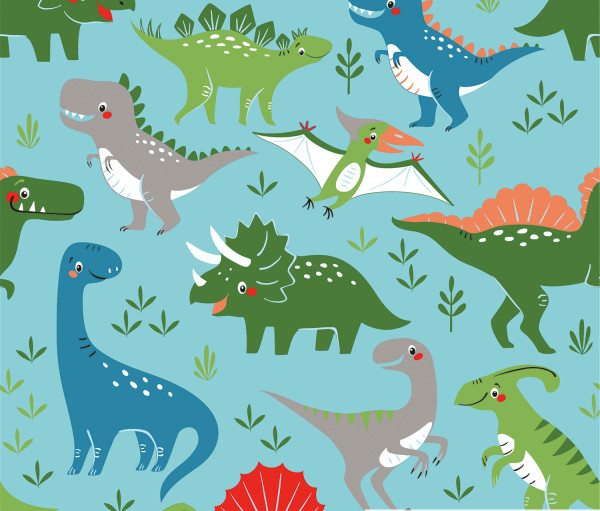 French Terry, Z1463, Glünz GmbH, Dino Party, Dinosaurier, bunt