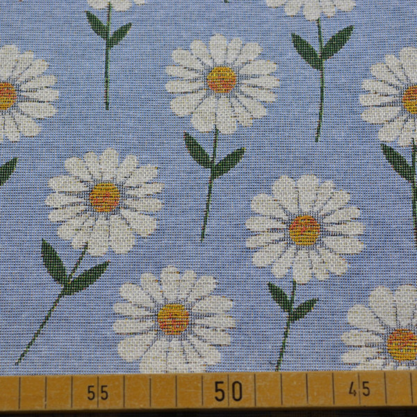 Gobelin Margeriten Hellblau – Blumenstoff 340 g/m²