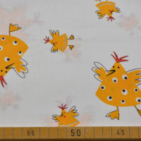 Baumwollstoff Hühner Gelb auf Weiß | 140 cm breit, 120 g/m² – 100% Baumwolle Baumwollstoff Hühner Gelb auf Weiß | 140 cm breit, 120 g/m² – 100% Baumwolle