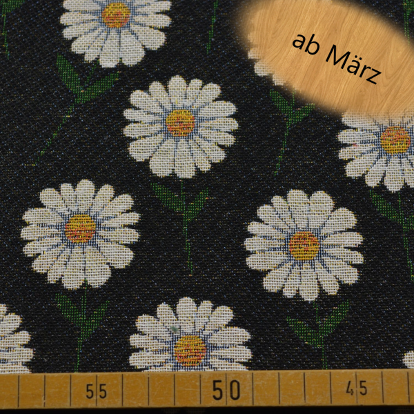 Gobelin Margeriten Schwarz – Blumenstoff 340 g/m²