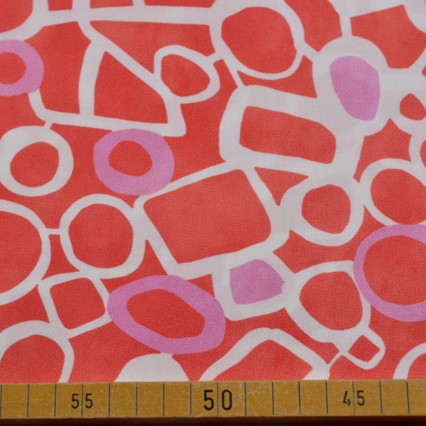 Bunter Viskosestoff mit abstraktem Muster in Rot & Pink | 100% Viskose – 140 cm breit, 115 g/m²