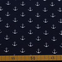 Baumwolljersey mit kleinen weißen Ankern | 95% Baumwolle – 150 cm breit, 200 g/m² Baumwolljersey mit kleinen weißen Ankern | 95% Baumwolle – 150 cm breit, 200 g/m²