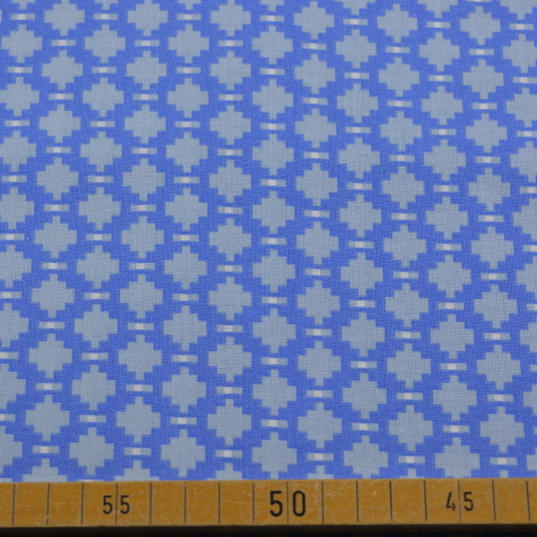 Baumwollstoff mit geometrischem Muster – Blau Weiß – 100% Baumwolle