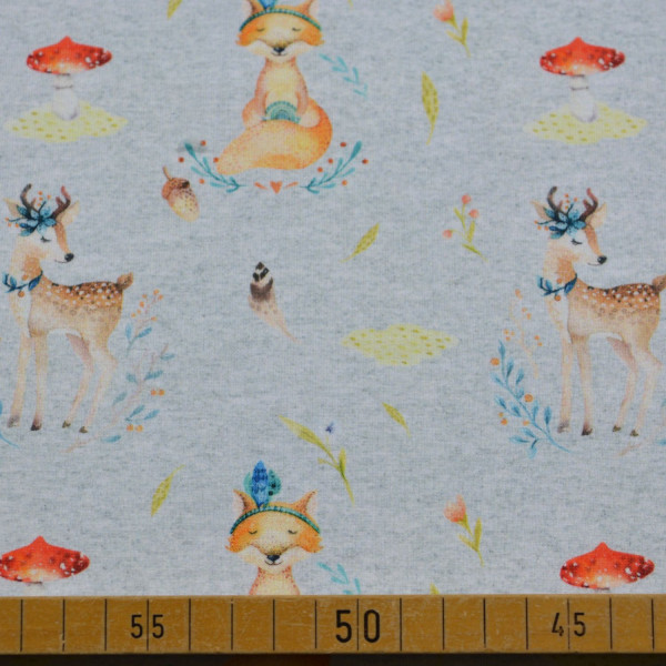 French Terry Waldtiere hellgrau | Fuchs & Reh Aquarell, weich & elastisch – 250 g/m², 150 cm breit