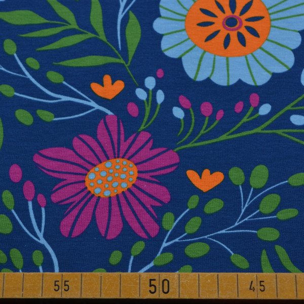 Baumwoll-Jersey – Buntes Blumenmuster, elastisch, Ökotex Standard 100, 150 cm breit