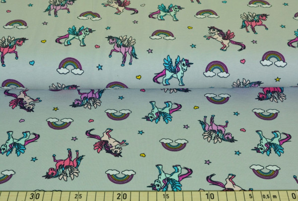 bunte Einhörner mit Herzen (grau) - D176