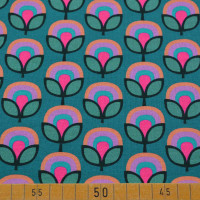 French Terry 'Karin' mit Blumenmuster: Grün, Blüten in Orange, Lila, Blau und Grün - 95% Baumwolle, 5% Elasthan, 230 g/m², 150 cm breit French Terry 'Karin' mit Blumenmuster: Grün, Blüten in Orange, Lila, Blau und Grün - 95% Baumwolle, 5% Elasthan, 230 g/m², 150 cm breit