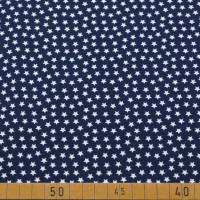 Baumwoll Jersey mit Weißen Sternen auf Marine Hintergrund - 95% Baumwolle, 5% Elasthan, 220 g/m², 150 cm breit Baumwoll Jersey mit Weißen Sternen auf Marine Hintergrund - 95% Baumwolle, 5% Elasthan, 220 g/m², 150 cm breit