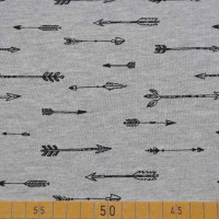 Sweatstoff mit Schwarzen Pfeilen auf Grauem Hintergrund - 80% Baumwolle, 20% Polyester, 280 g/m², 140 cm breit Sweatstoff mit Schwarzen Pfeilen auf Grauem Hintergrund - 80% Baumwolle, 20% Polyester, 280 g/m², 140 cm breit