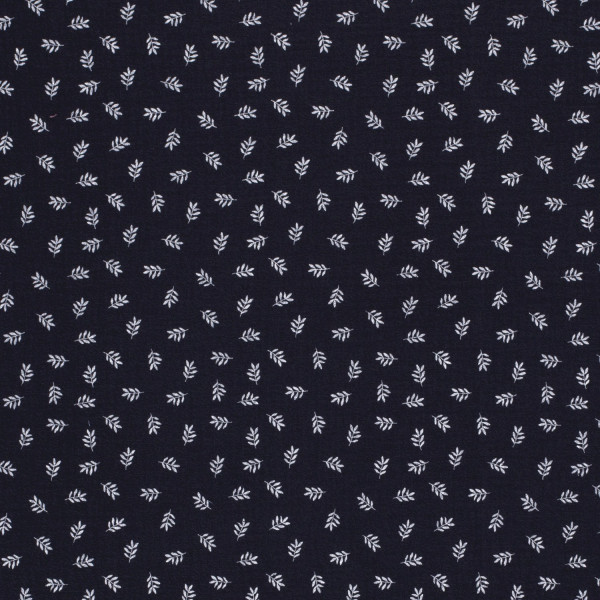 Glünz GmbH, Baumwoll Musselin, Blatt, Zweig, Z1571, marine, navy, blau, blue