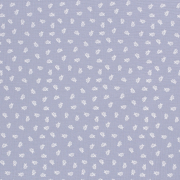 Glünz GmbH, Baumwoll Musselin, Blatt, Zweig, Z1573, blau, blue