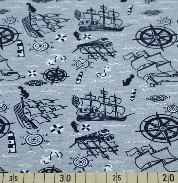 Glünz GmbH, Baumwoll Jersey, Cotton, Piratenschiff P111