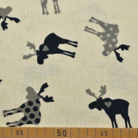 Deko-Baumwolle mit Elch-Design: Elche in Grau, grau und Schwarz mit Punkten und Herz auf stilvollem Untergrund - 100% Baumwolle, 140 cm breit, 200 g/m² Deko-Baumwolle mit Elch-Design: Elche in Grau, grau und Schwarz mit Punkten und Herz auf stilvollem Untergrund - 100% Baumwolle, 140 cm breit, 200 g/m²