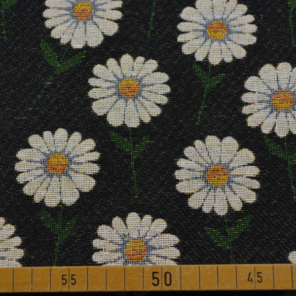 Gobelin Margeriten Schwarz – Blumenstoff 340 g/m²
