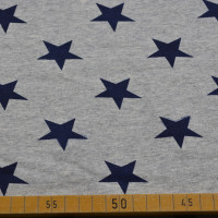 French Terry mit Sternenmuster in Dunkelblau auf Grau – perfekt für moderne Nähprojekte. French Terry mit Sternenmuster in Dunkelblau auf Grau – perfekt für moderne Nähprojekte.