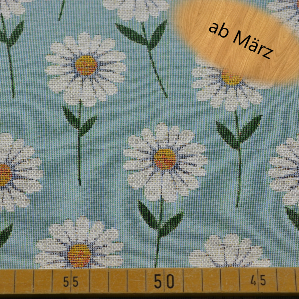 Gobelin Margeriten Hellblau – Blumenstoff 340 g/m²