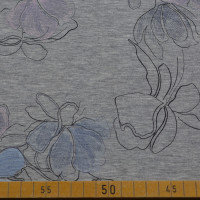 Modal Jersey mit floralem Skizzenmuster in Blau und Lila – eleganter Stoff für feminine Mode Modal Jersey mit floralem Skizzenmuster in Blau und Lila – eleganter Stoff für feminine Mode