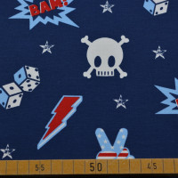 Vorschau: Baumwoll Jersey – Totenkopf, Blitze & Comic-Style auf Dunkelblau | Cooles Design für Kinder & Teens Vorschau: Baumwoll Jersey – Totenkopf, Blitze & Comic-Style auf Dunkelblau | Cooles Design für Kinder & Teens