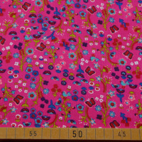 Lebendiger Baumwoll-Cordstoff mit buntem Blumenmuster auf pinkem Hintergrund – 145 cm breit, 220 g/m². Lebendiger Baumwoll-Cordstoff mit buntem Blumenmuster auf pinkem Hintergrund – 145 cm breit, 220 g/m².