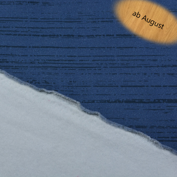 Sweatstoff Jeansblau – Strukturierte Holzoptik & Angeraute Innenseite | Bequemer Baumwollstoff