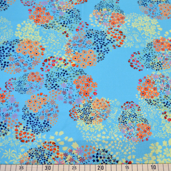 Glünz GmbH, Anja T021, Baumwolle Krepp, Crepe, leicht, loral, flower, blume, blüte, blossom, türkis, turquoise, marine, navy, blau, blue