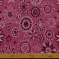 Rosa Strickstoff mit floralem Muster – 65% Polyester, 35% Viskose, 140 cm breit, 215 g/m². Rosa Strickstoff mit floralem Muster – 65% Polyester, 35% Viskose, 140 cm breit, 215 g/m².
