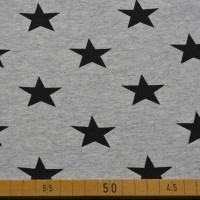 French Terry mit schwarzem Sternenmuster auf grauem Hintergrund – ideal für vielseitige Nähprojekte. French Terry mit schwarzem Sternenmuster auf grauem Hintergrund – ideal für vielseitige Nähprojekte.
