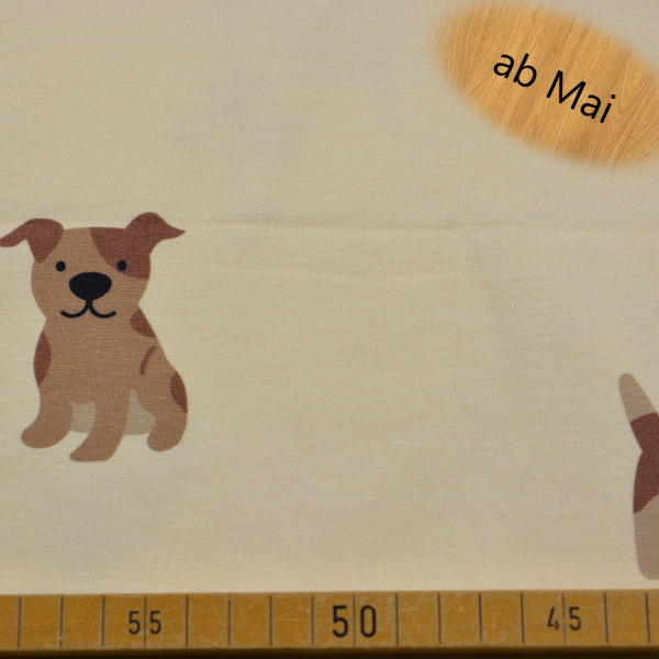 Baumwoll-Jersey mit Hunde-Motiv – weicher, elastischer Kinderstoff aus Baumwolle mit ca. 200 g/m² für Baby- und Kinderbekleidung