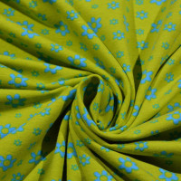 Vorschau: Baumwoll Jersey Stoff mit hellblauen Blumen auf grün/gelbem Untergrund - 150 cm Breite Vorschau: Baumwoll Jersey Stoff mit hellblauen Blumen auf grün/gelbem Untergrund - 150 cm Breite