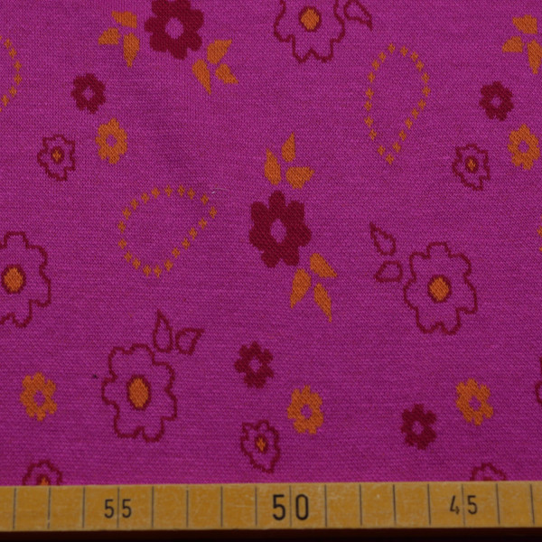 Strick Jacquard mit Blumen in Pink/Violett | 90% Baumwolle – 145-150 cm breit, 240 g/m²