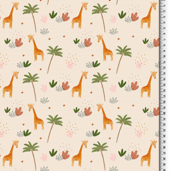 Glünz GmbH, Baumwoll Jersey, Fine A711, kind, kinder, child, children, tier, animal, Giraffe, giraffe, palme, palmtree, beige