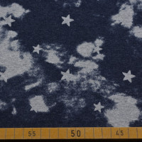 French Terry Dunkelblau mit Sternen- und Wolkenmotiv French Terry Dunkelblau mit Sternen- und Wolkenmotiv