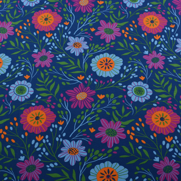 Baumwoll-Jersey – Buntes Blumenmuster, elastisch, Ökotex Standard 100, 150 cm breit