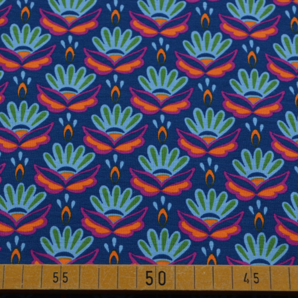 Baumwoll-Jersey bunt – Blumenmuster, elastisch, Ökotex Standard 100, 150 cm breit