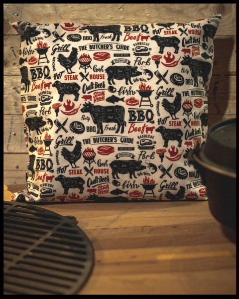 Glünz GmbH, Baumwolle,BBQ Deluxe - D402, schweine, rinder, kuh, huhn, schafe, fische, grill, bbq, barbecue, grillparty, butcher, craf