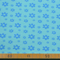 Baumwoll Jersey Stoff mit hellblauen Blumen auf grün/gelbem Untergrund - 150 cm Breite Baumwoll Jersey Stoff mit hellblauen Blumen auf grün/gelbem Untergrund - 150 cm Breite