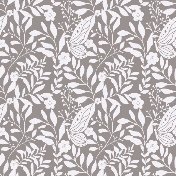 Glünz GmbH, Baumwoll Jersey, Florabell B2010, Schmetterling, Blume, Butterfly, Ranke, Flower, Blossom, grau, grey