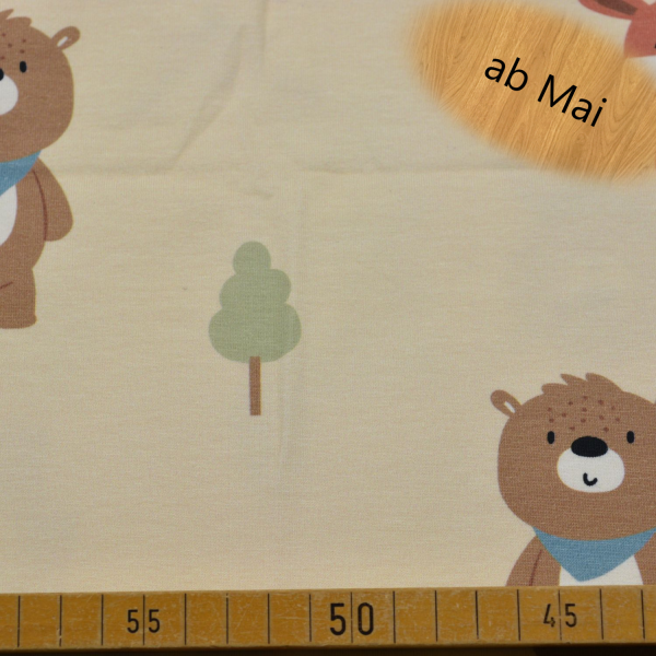 Baumwolljersey mit Bären- und Fuchsmotiv