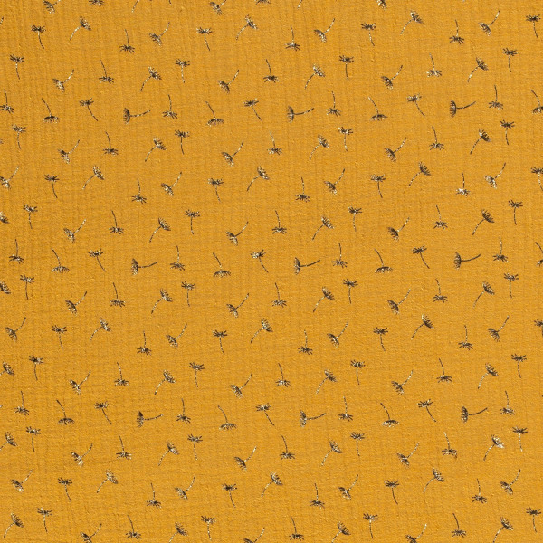 Glünz GmbH, Musselin, baumwolle, Pusteblume Z1669, gold, ocker, rosa, löwenzahn dandelion