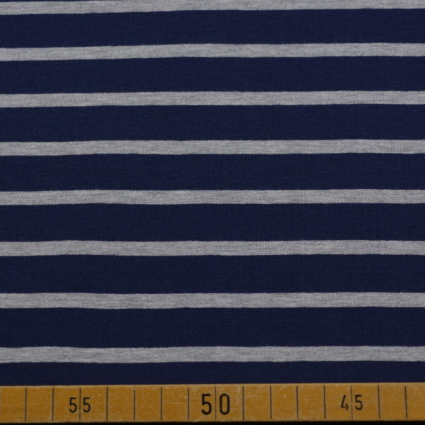 Baumwolljersey mit Streifen in Dunkelblau-Grau | 95% Baumwolle – 150 cm breit, 200 g/m²