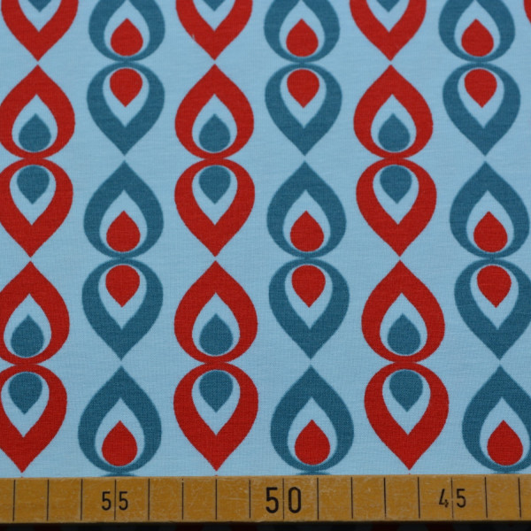 Baumwolljersey Tropfenmuster Blau & Rot | Moderner elastischer Baumwollstoff