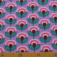 French Terry 'Karin' mit Blumenmuster: Flieder, Blüten in Türkis, Rot, Beige und Braun - 95% Baumwolle, 5% Elasthan, 230 g/m², 150 cm breit French Terry 'Karin' mit Blumenmuster: Flieder, Blüten in Türkis, Rot, Beige und Braun - 95% Baumwolle, 5% Elasthan, 230 g/m², 150 cm breit