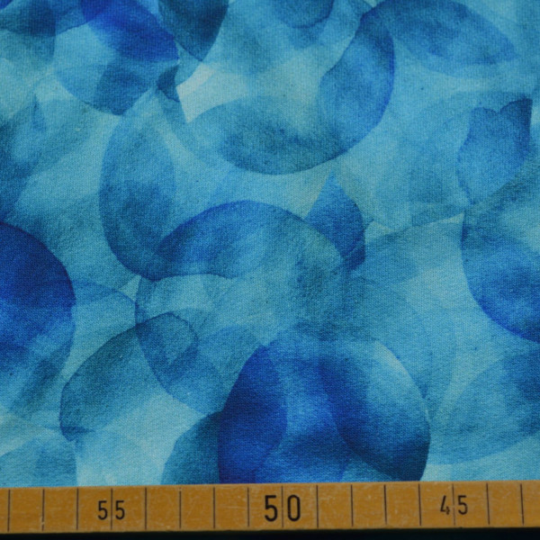 Sweatstoff mit Aquarell Kreisen in Türkis | 280 g/m², weich & warm – 150 cm breit