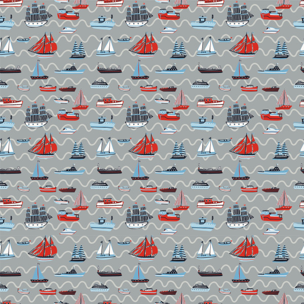 Glünz GmbH, Baumwoll Jersey, Jantje B2011, grau, maritim, boot, schiff, segler, mast, ocean, sailor, sailind, ship, boat