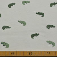 Sweatstoff mit Krokodil-Print in Grün auf Creme – Stoffgroßhandel Glünz GmbH Sweatstoff mit Krokodil-Print in Grün auf Creme – Stoffgroßhandel Glünz GmbH