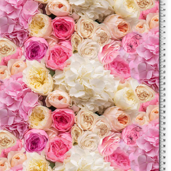 Glünz GmbH, Baumwoll Jersey, Valentina A728, spring, frühling, beige, rosa, blumen, flowers, pink, rose, hortensie, pfingsrose, peony, päonie, pink, blüte, blossom