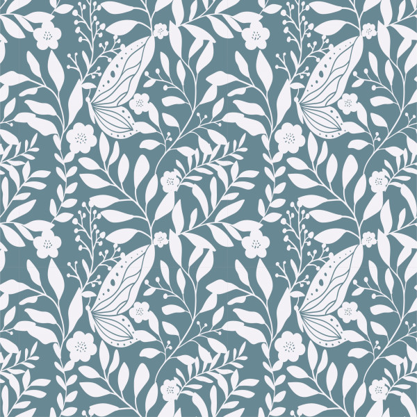 Glünz GmbH, Baumwoll Jersey, Florabell B2005, Schmetterling, Blume, Butterfly, Ranke, Flower, Blossom, blau, blue, indigo